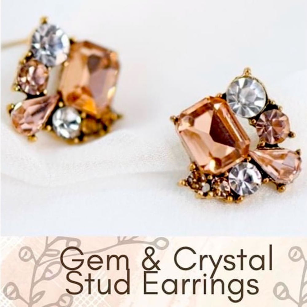 Gem and Crystal Stud Earrings